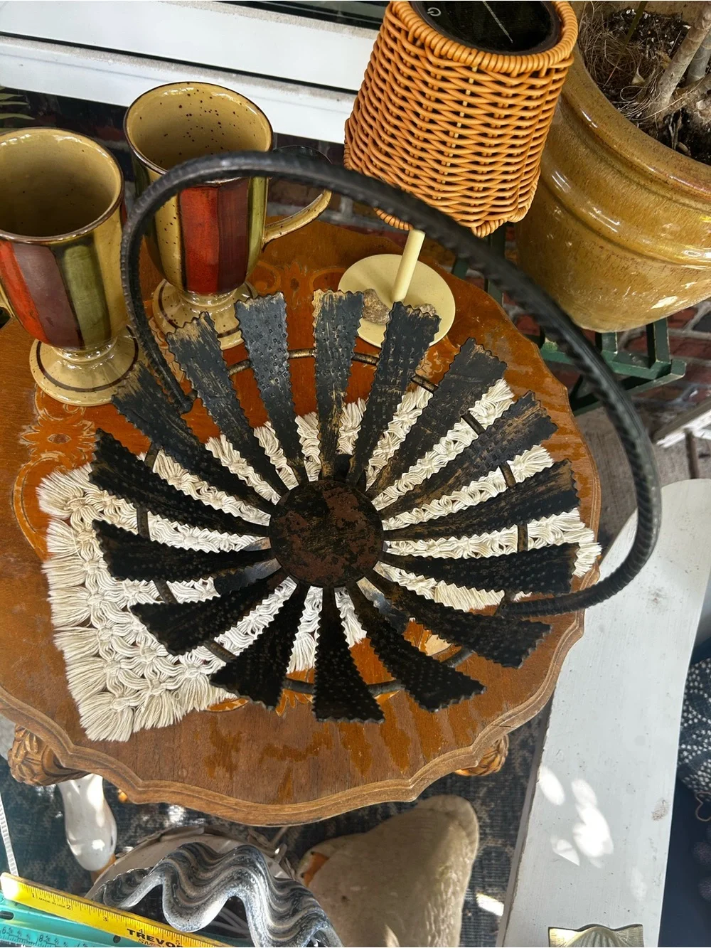Vintage Brutalist Wrought Iron Basket Bowl